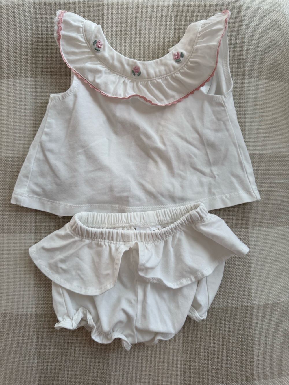 Mayoral White Baby Two-Piece Set with Pink Trim